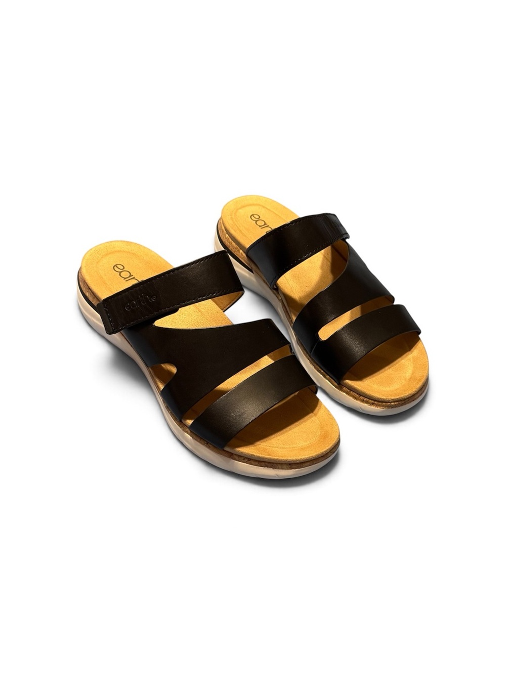 Earth Black and Tan Leather Slide Sandals for Women 8.5 WIDE